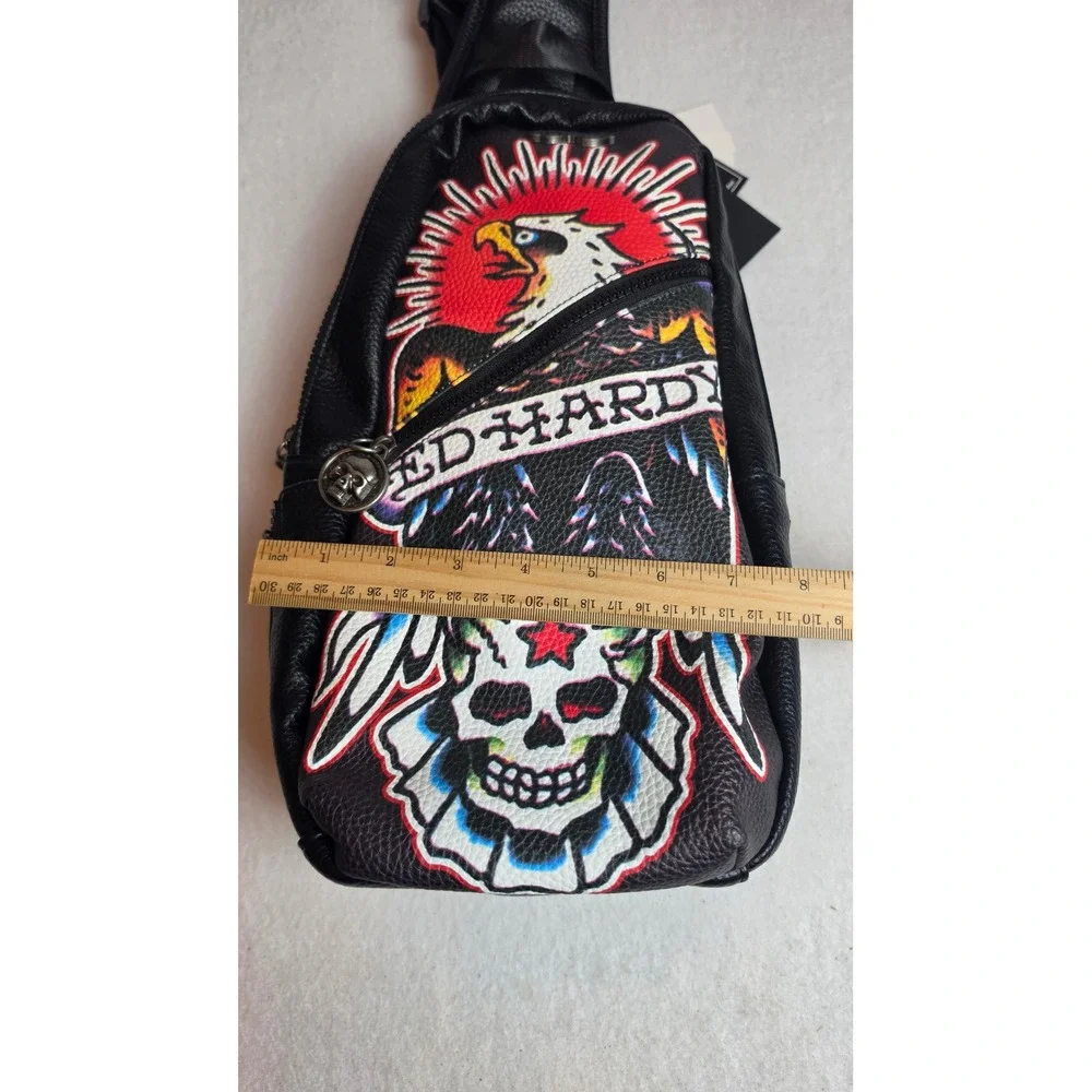 Ed Hardy Sling Bag Black Eagle Skull Tattoo Graphic Crossbody Backpack Y2K NWT